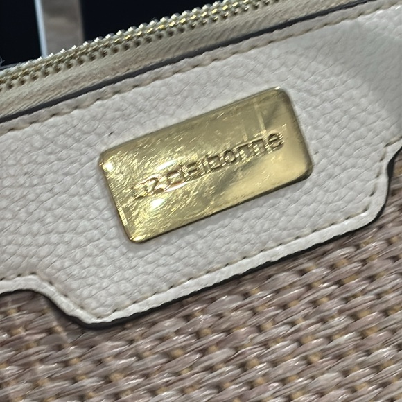 Liz Claiborne Woven Straw & Leather Floral Tote Bag Tan Pink - Picture 8 of 14